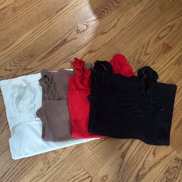 Set of Ruffled Tank Tops in Black, Red, Brown, and White size medium - Picture 3 of 7